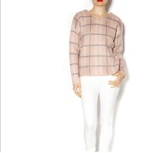 JOA 🔥 Windowpane Crewneck Cropped Sweater Sz L